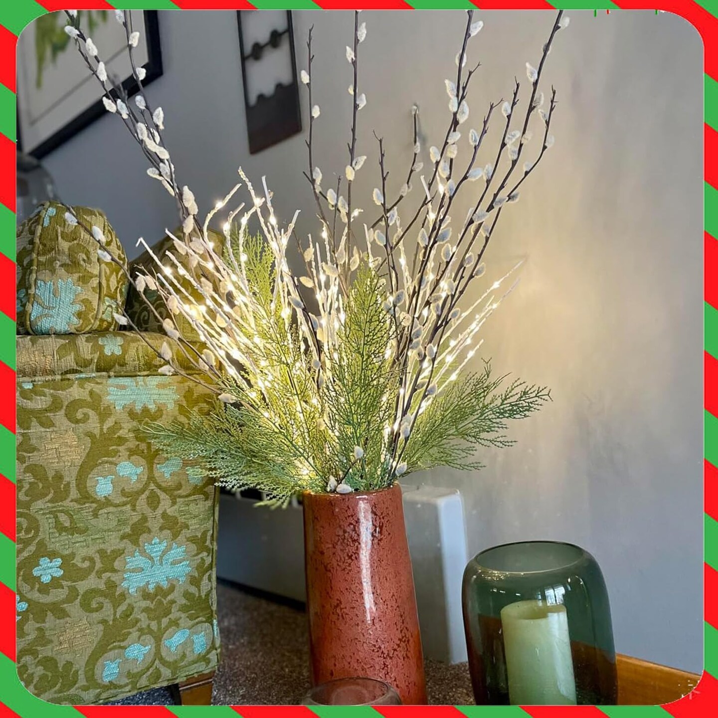 40PCS Evergreen Fake Pine Needles Picks (Green) 12&#x22;D x 0.1&#x22;W x 3&#x22;H