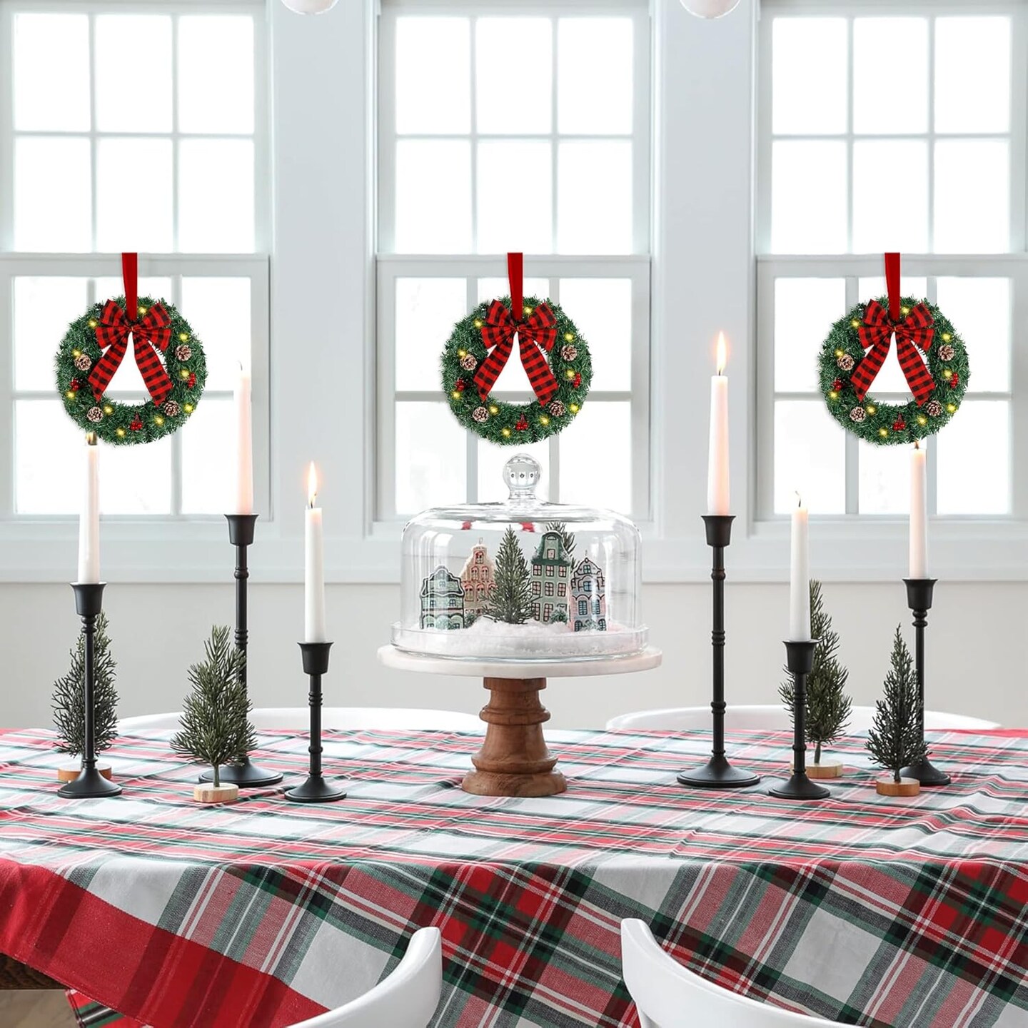 Lighted Christmas Front Door Wreath (Plaid Bow) 1&#x22;D x 13&#x22;W x 13&#x22;H