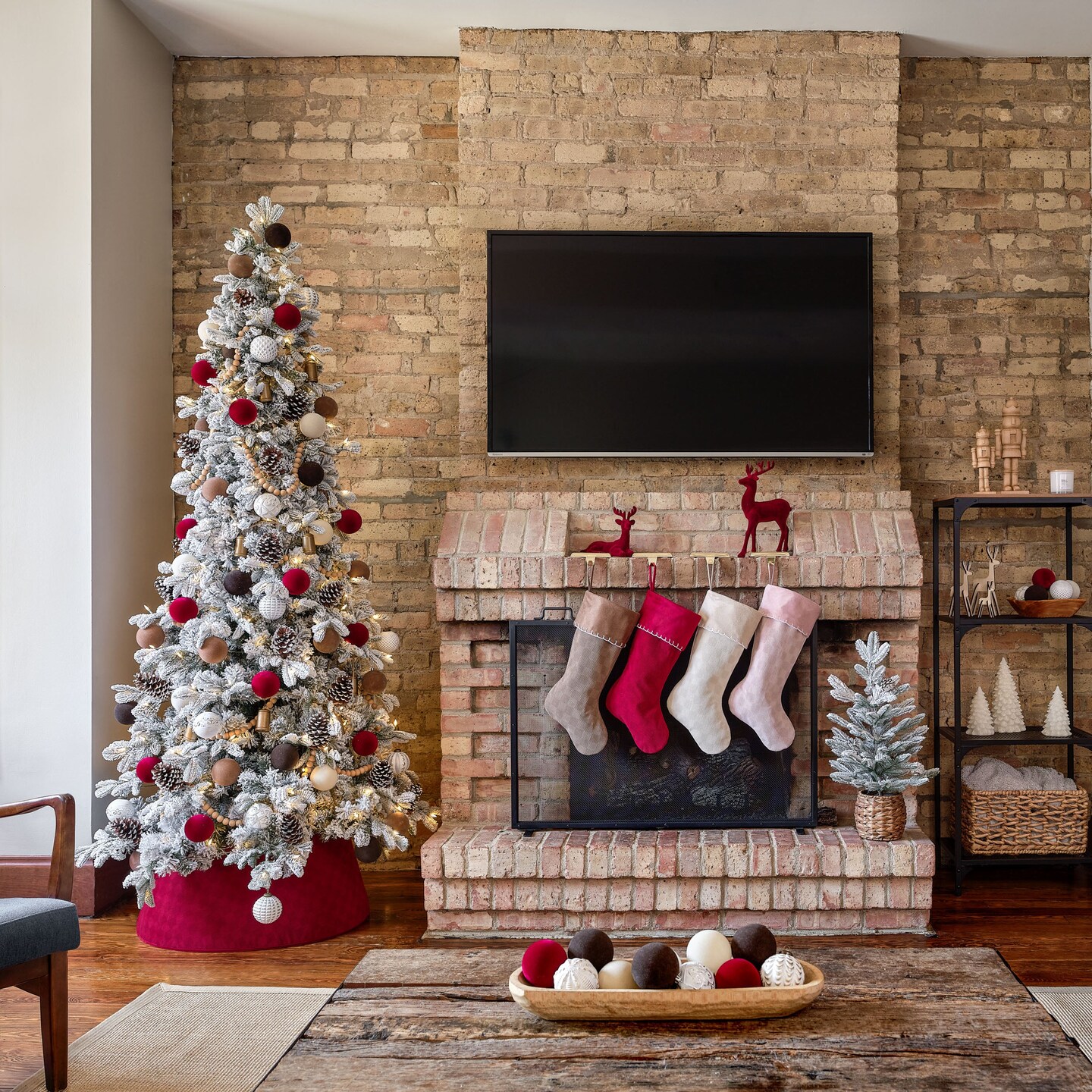 Red Faux Suede Checkerboard Roll-Up Christmas Tree Collar - 26&#x22;
