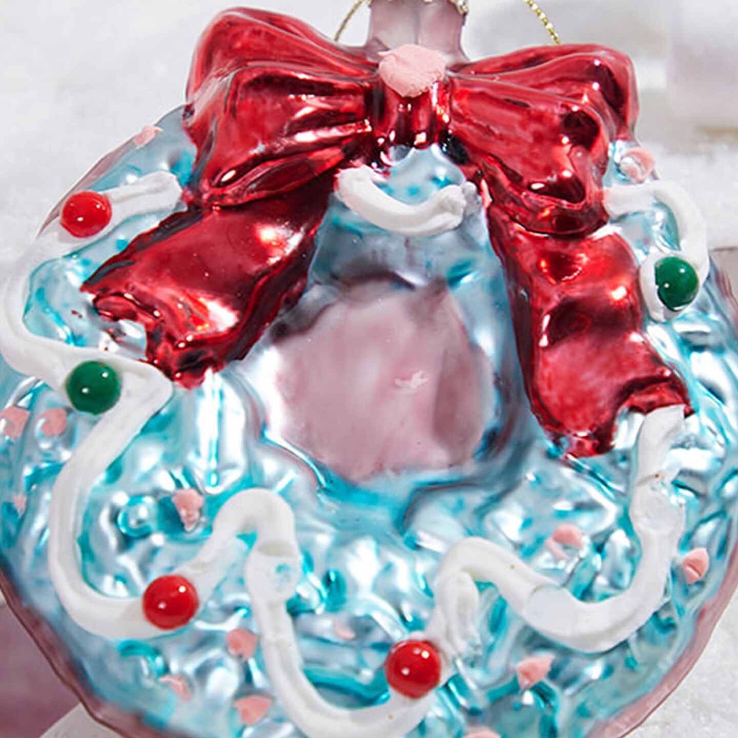 5" Glass Holiday Sweets Wreath Ornament Candy-Themed Christmas Tree Decoration
