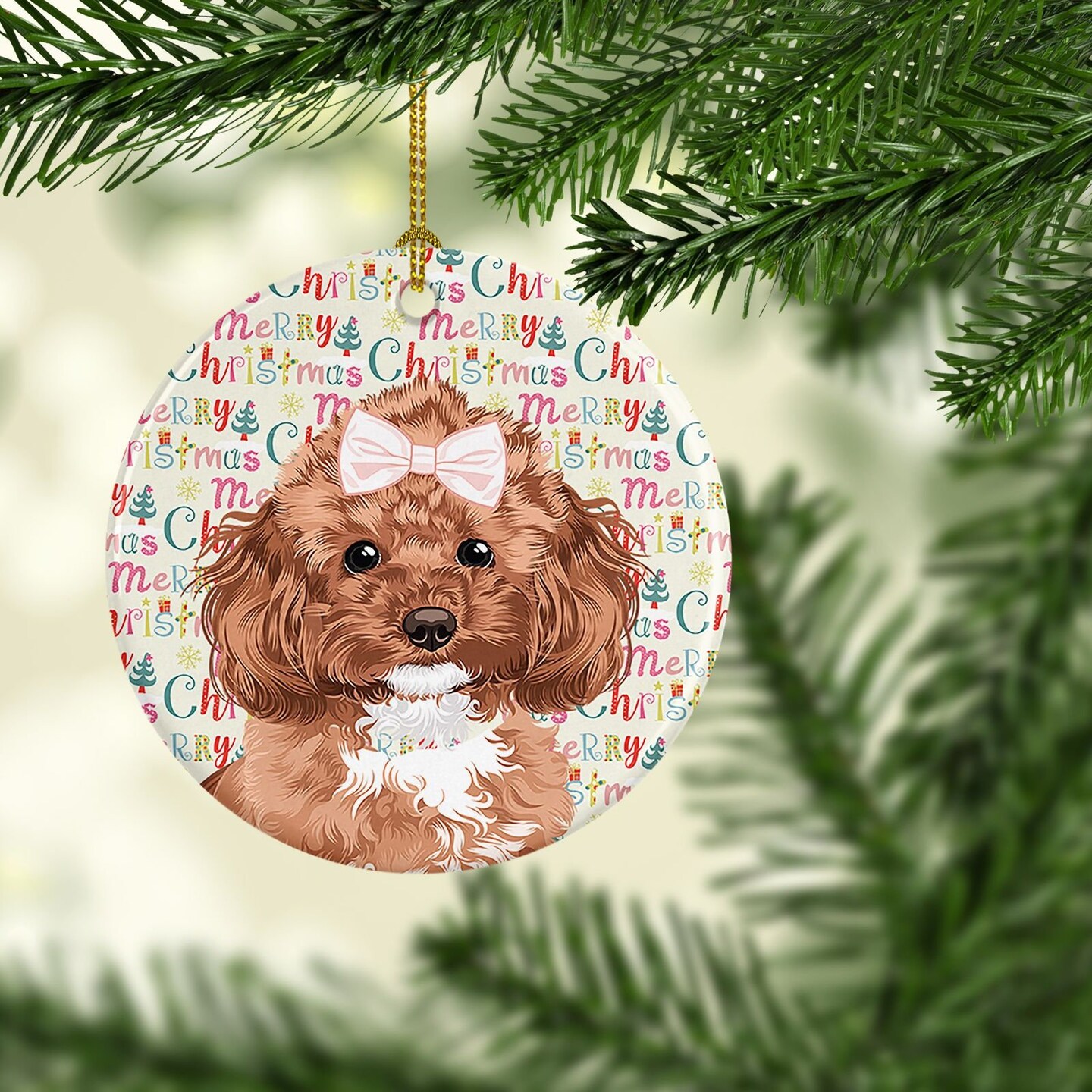 Edge Collections - 2.80" X 0.15" - Red - Poodle Toy Christmas Ceramic Ornament - 1 Piece