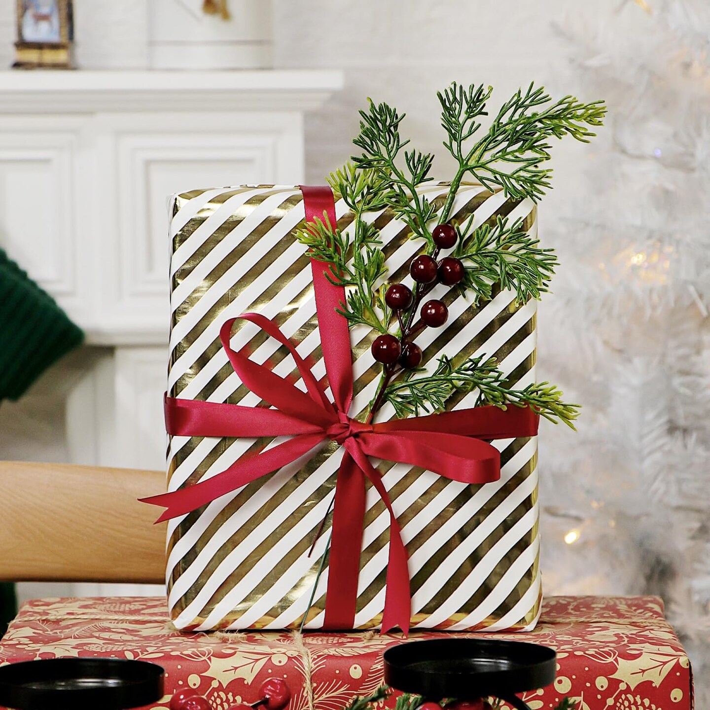 45 Pcs Artificial Pine Stem Berry Pinecones Set (Red Berry) 1"D x 1"W x 1"H