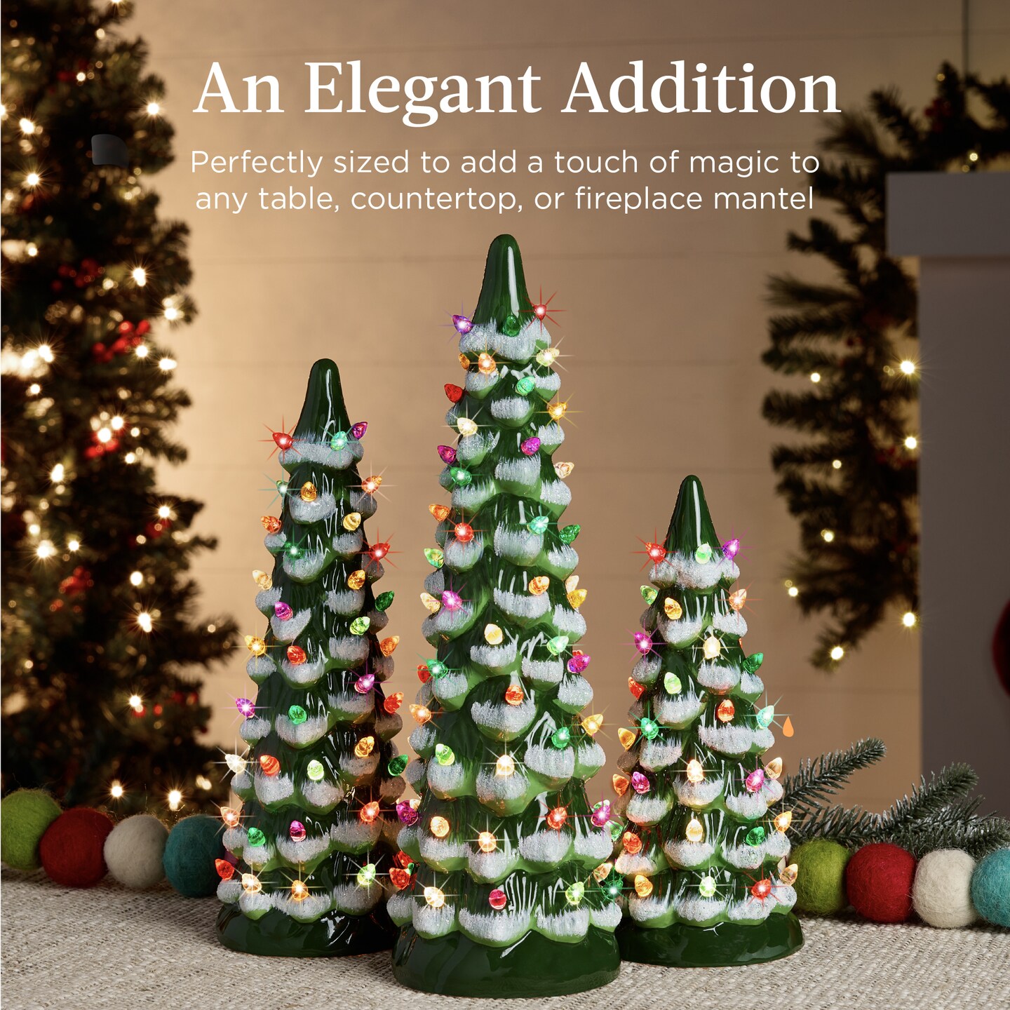 Best Choice Products Set of 3 Pre-Lit Hand-Painted Ceramic Tabletop Christmas Trees
