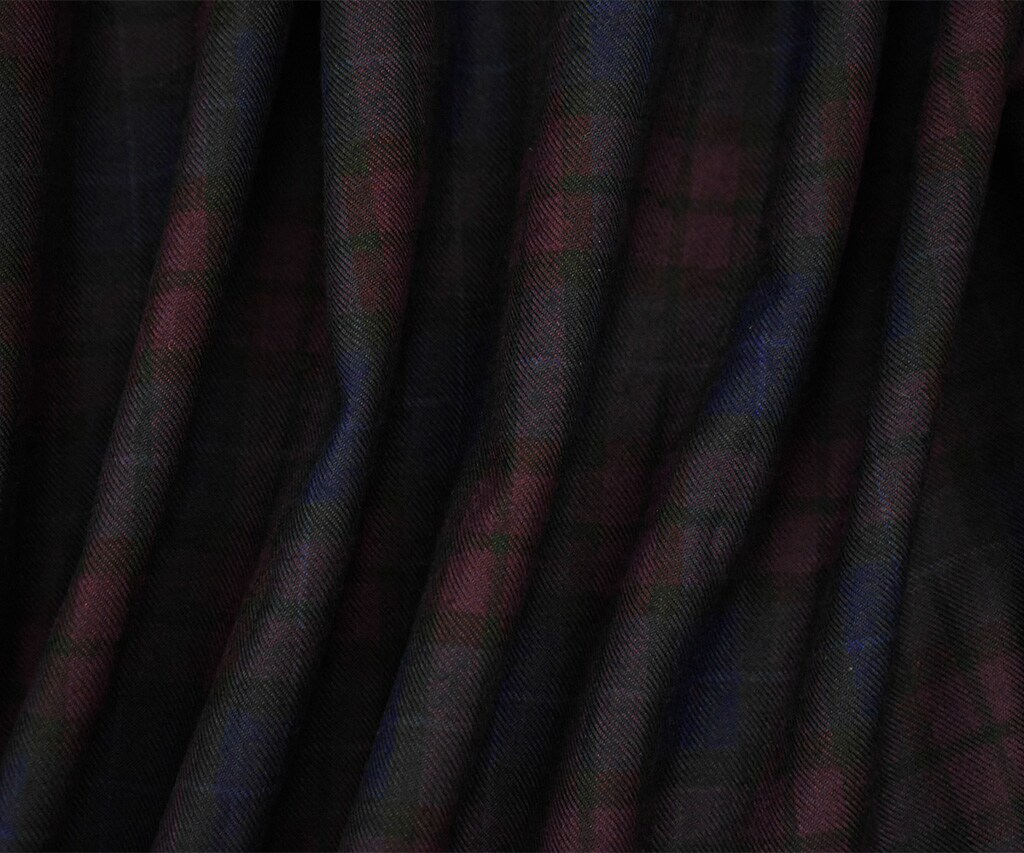 Red-Blue-Black Wool Polyester Plaid Check Twill Suiting Woven Fabric By the Yard