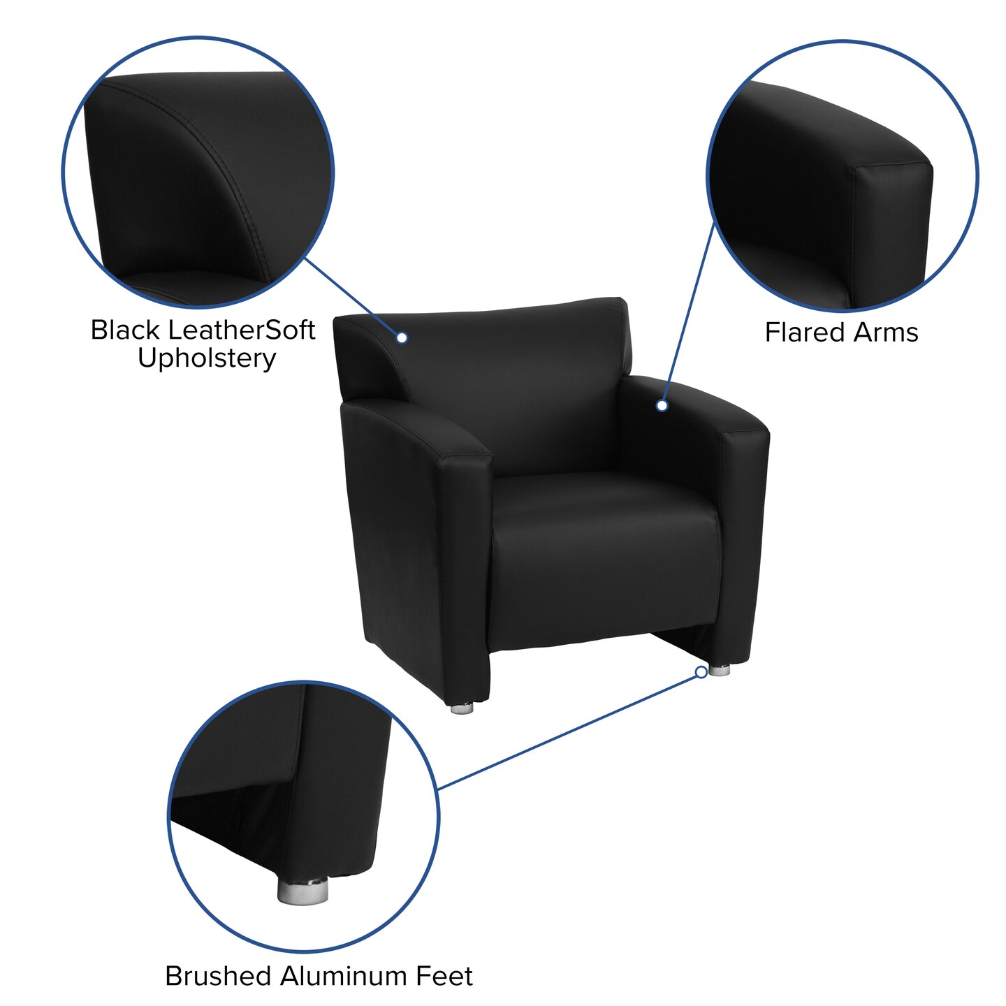 Emma and Oliver LeatherSoft Reception/Living Room Chair with Extended Panel Arms