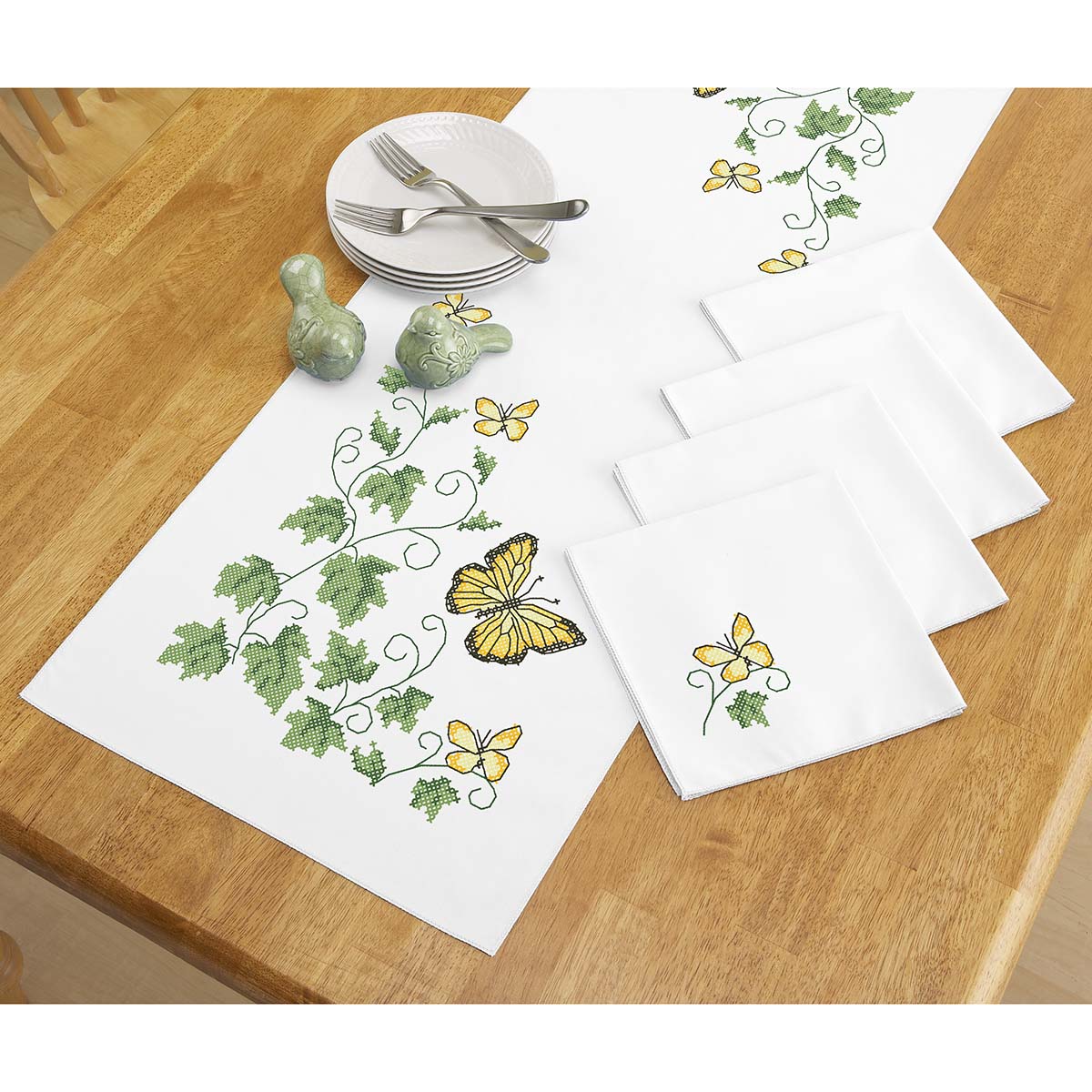 Herrschners English Garden Runner & Napkins Stamped Cross-Stitch