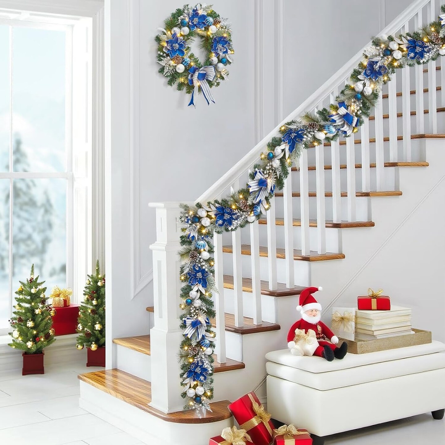 6ft Prelit Christmas Garland with Lights (Blue Silver)