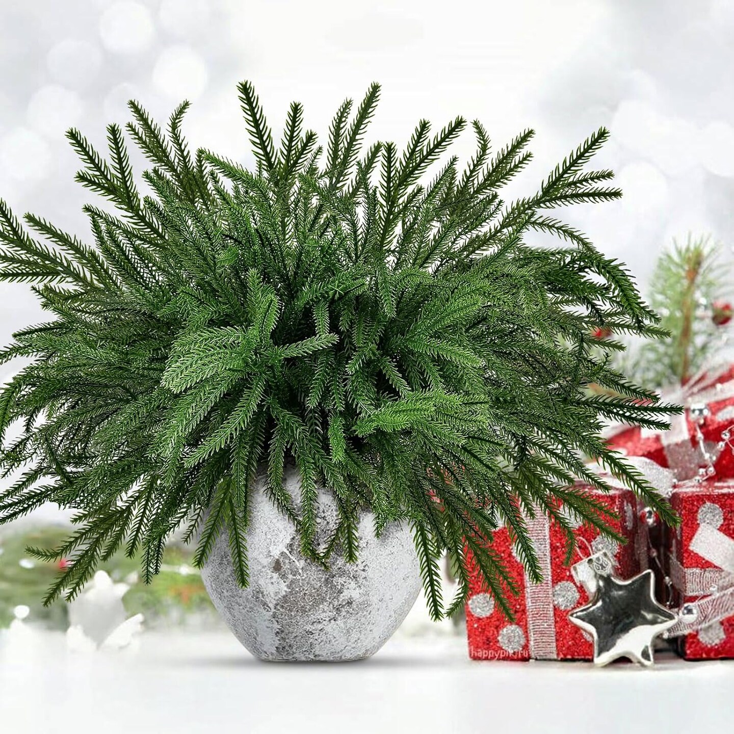 12 Pcs Christmas Norfolk Pine Branches (Green) 17&#x22;D x 22&#x22;W x 14&#x22;H