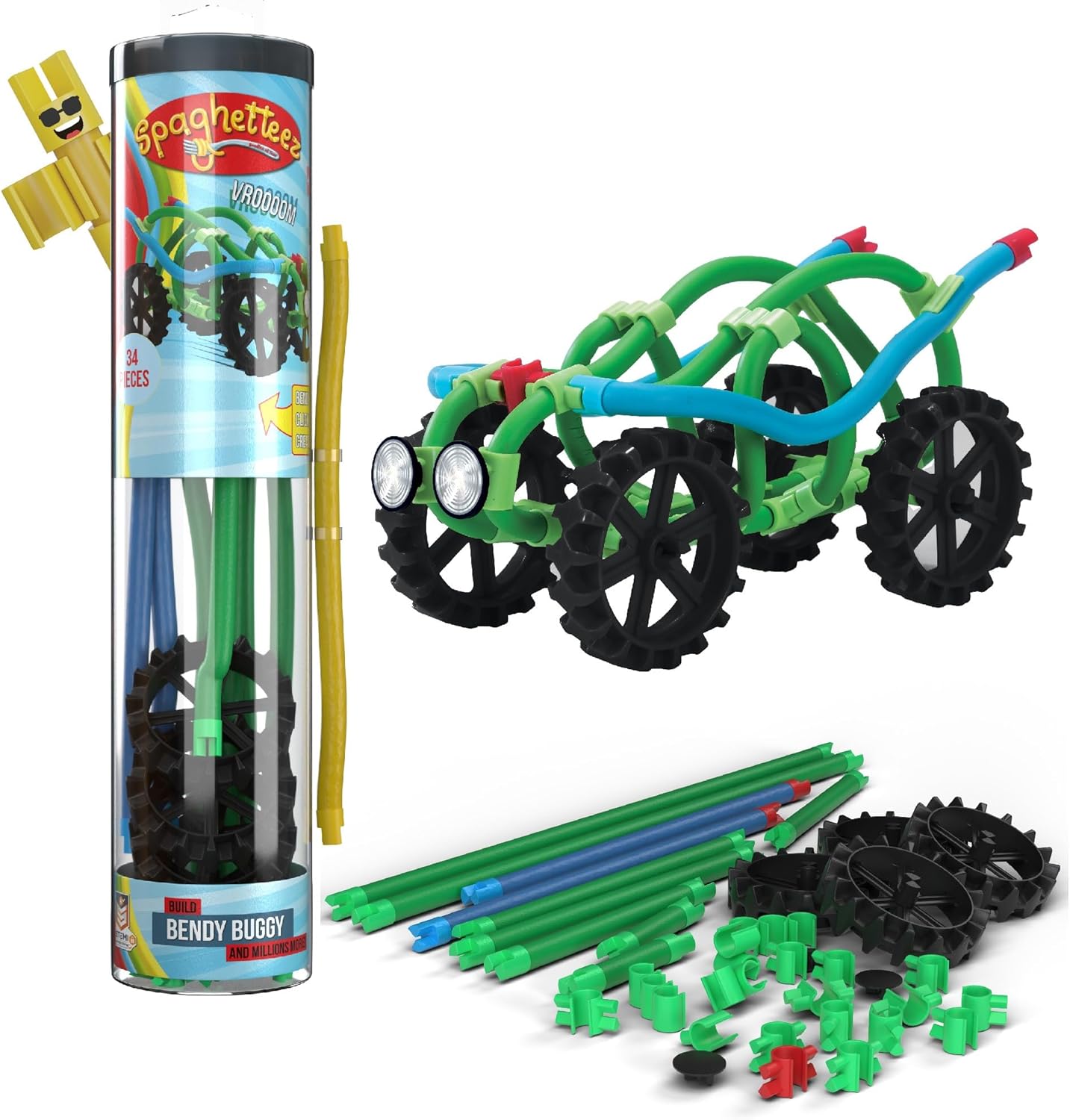 Spaghetteez Bendy Buggy – Stretchable and Connectable Vehicle Building Set – Innovative and Engaging Toy for Kids – Encourages STEM Skills, Imaginative Play, and Hand-Eye Coordination- Ideal for Age 4+