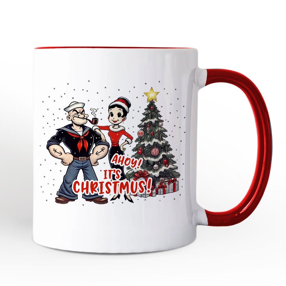 Ahoy! It's Christmus! Popeye and Olive Mug, Vintage Sailor Christmas Gift
