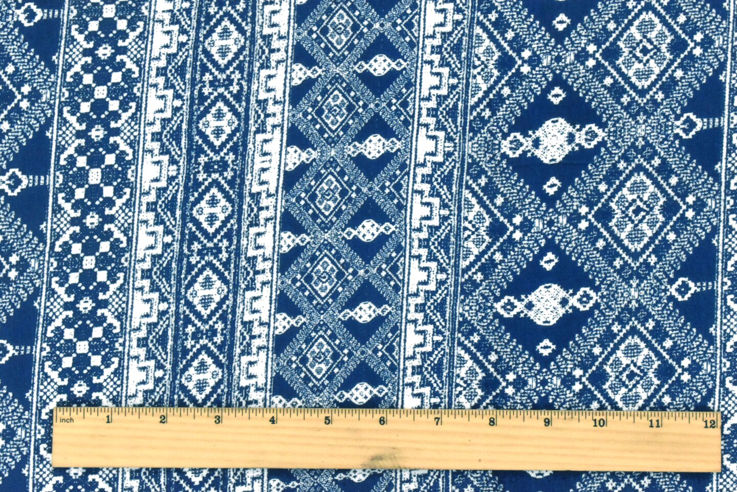 Ink Blue-White Aztec Printed Stretch Rayon Jersey Knit Fabric By the Yard
