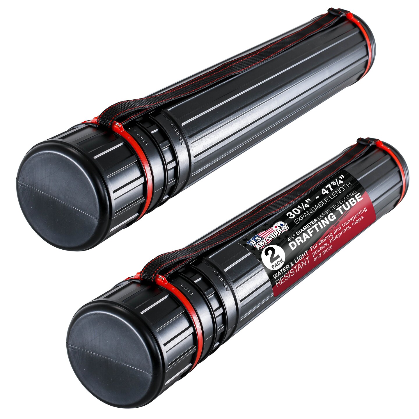 Large Telescoping Drafting Tube (Pack of 2) - 4-7/8&#x22; Outside/4-1/2&#x22; Inside Diameter, Expands 30-1/4&#x22; to 47-3/4&#x22;, with Shoulder Strap