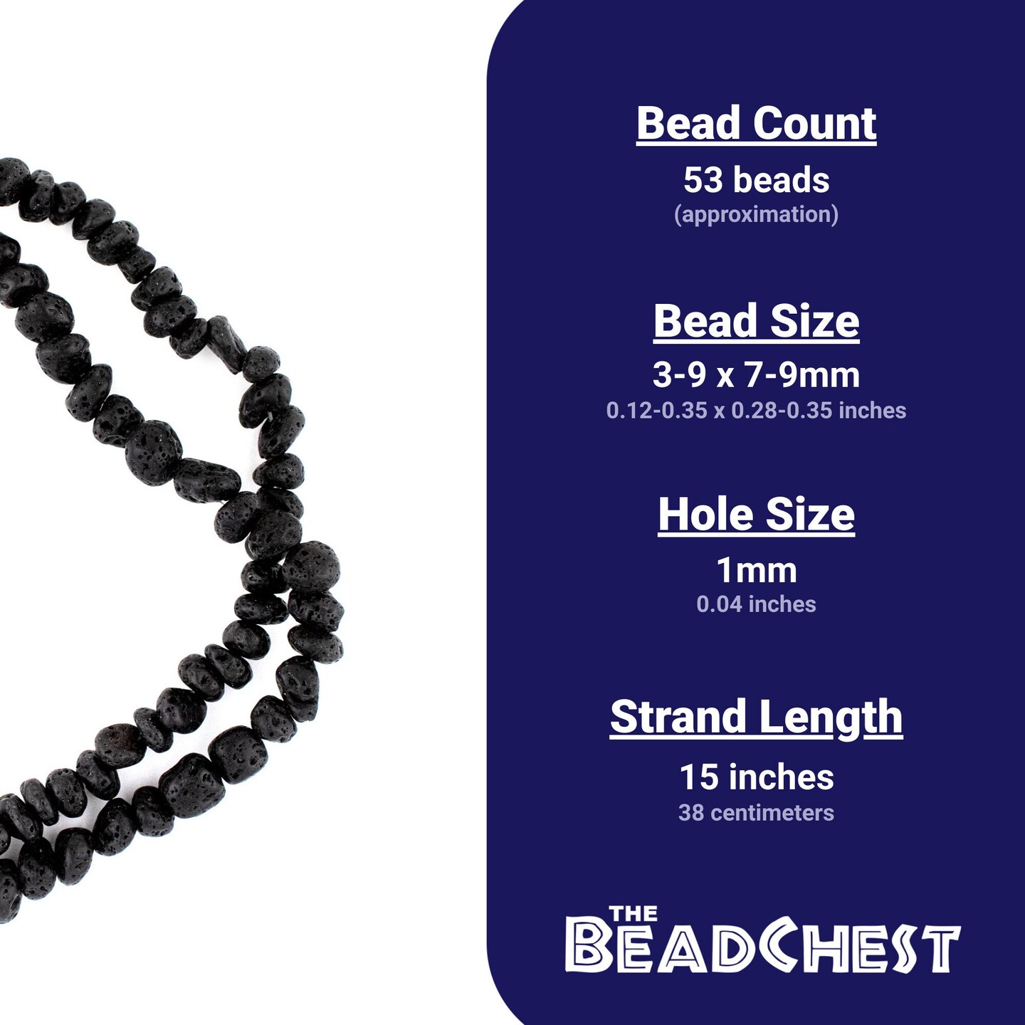 The Bead Chest Black Nugget Lava Beads 8mm Gemstone 15 Inch Strand