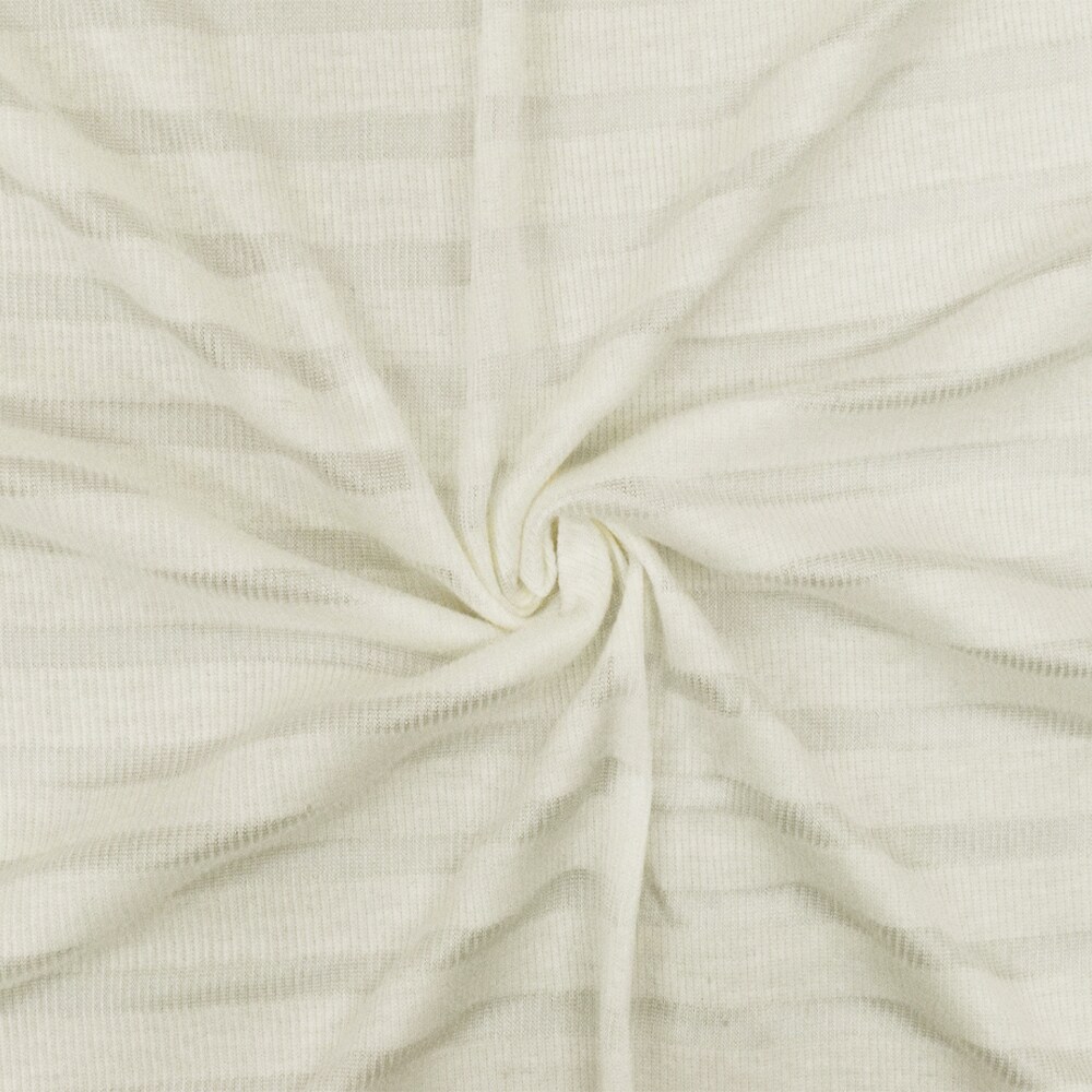 Pure Ivory-Ivory Stripe Stretch Cotton 2X2 Rib Knit Fabric By the Yard