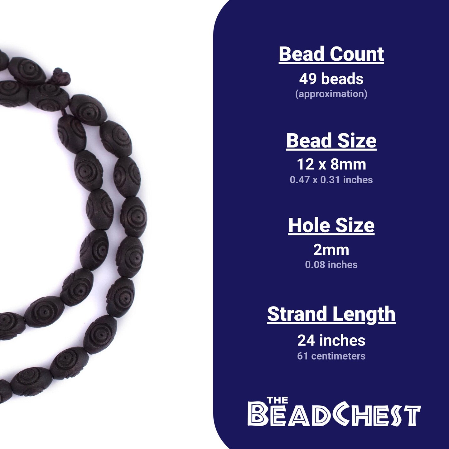 The Bead Chest Carved Vintage-Style Oval Olive Wood Beads from Bethlehem (12x8mm)