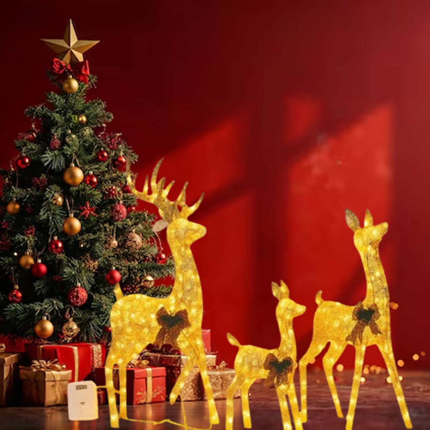 Champagne Cotton Thread Deer Set, Holiday Home Decor, 60 Inch, 48 Inch & 32 Inch