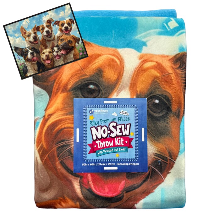 Dogs Take Selfie Silky Premium Fleece No-Sew Throw Fleece Fabric Kit (50x60)