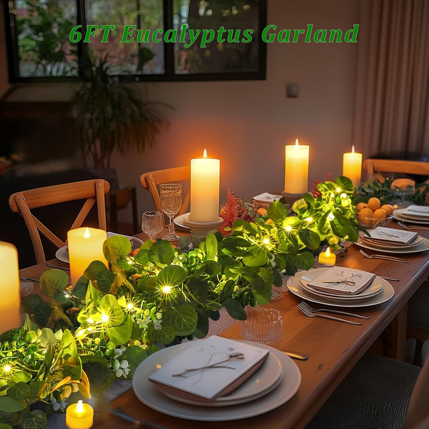 2 Pack Artificial Eucalyptus Garland with Lights (Green)