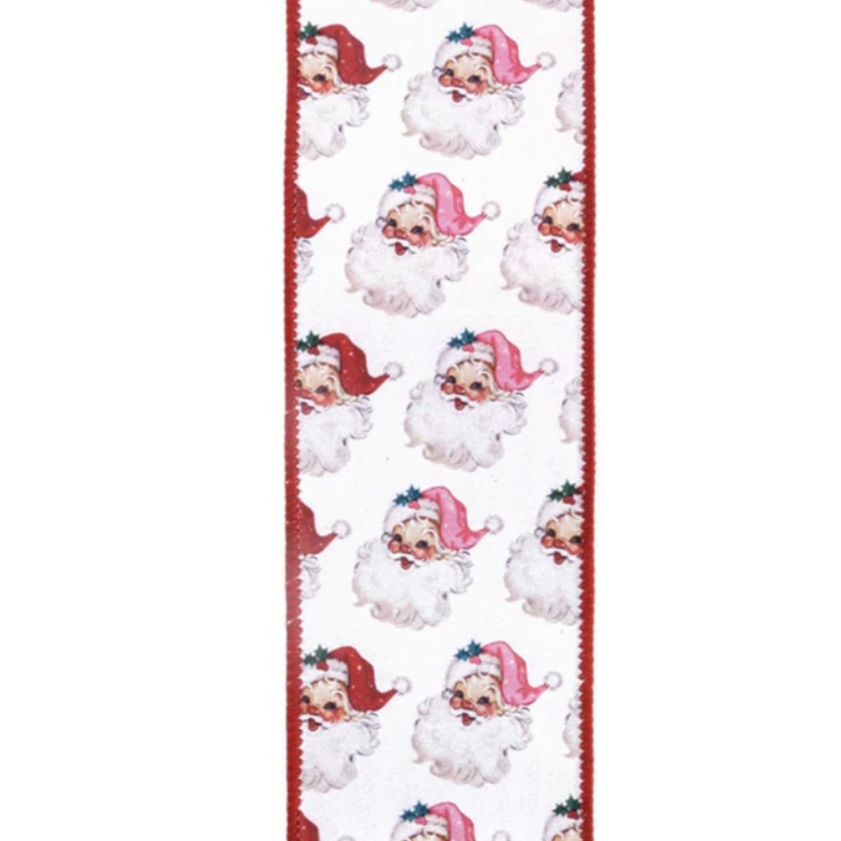 2.5in Vintage Santa Face Ribbon: Pink/Red (10 Yards)