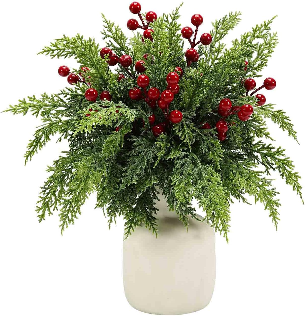 50 PCS Christmas Artificial Pine Picks with Red Berry Stems (Green) 1&#x22;D x 1&#x22;W x 1&#x22;H