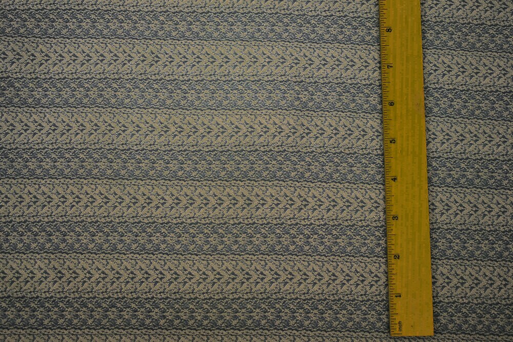 Blue-Ivory Rayon Blend Stretch Lace Stripe Bengaline Jacquard Fabric By the Yard