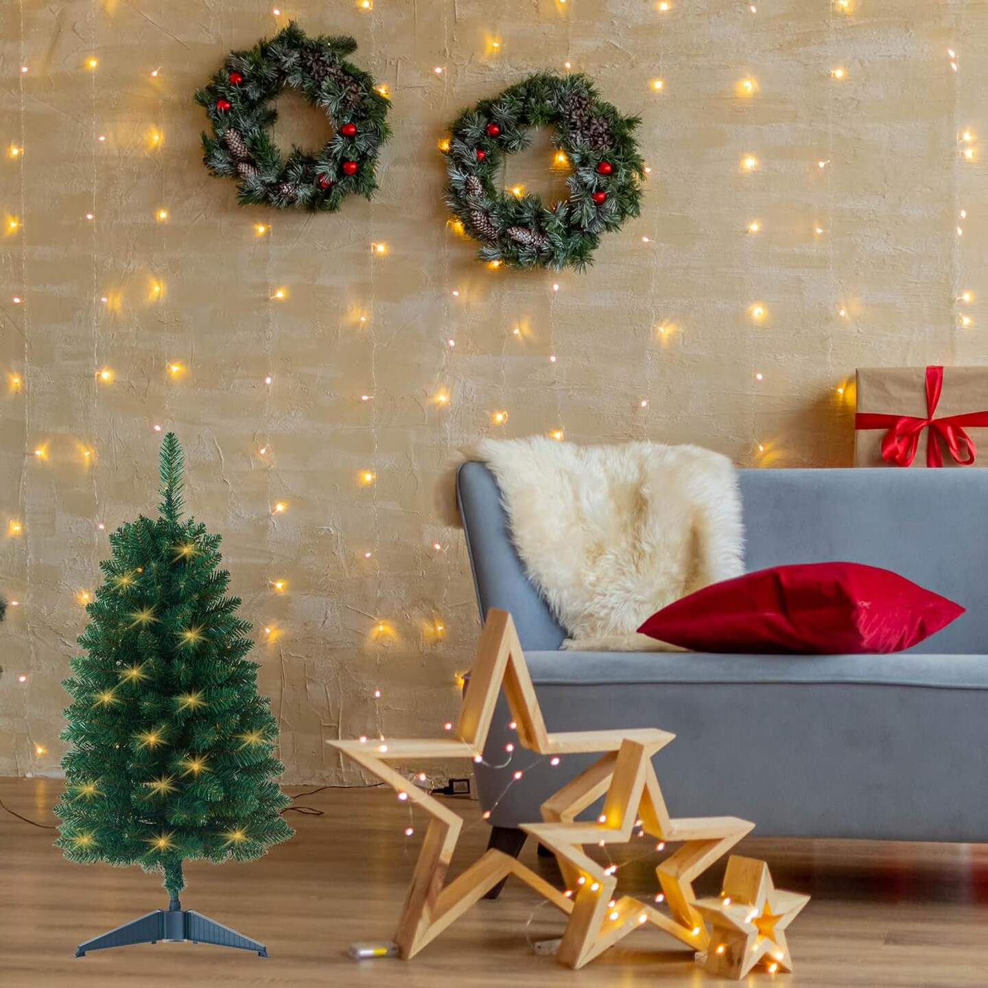 Battery Operated Desktop Xmas Tree with 50 LED (Green) 17"D x 17"W x 36"H