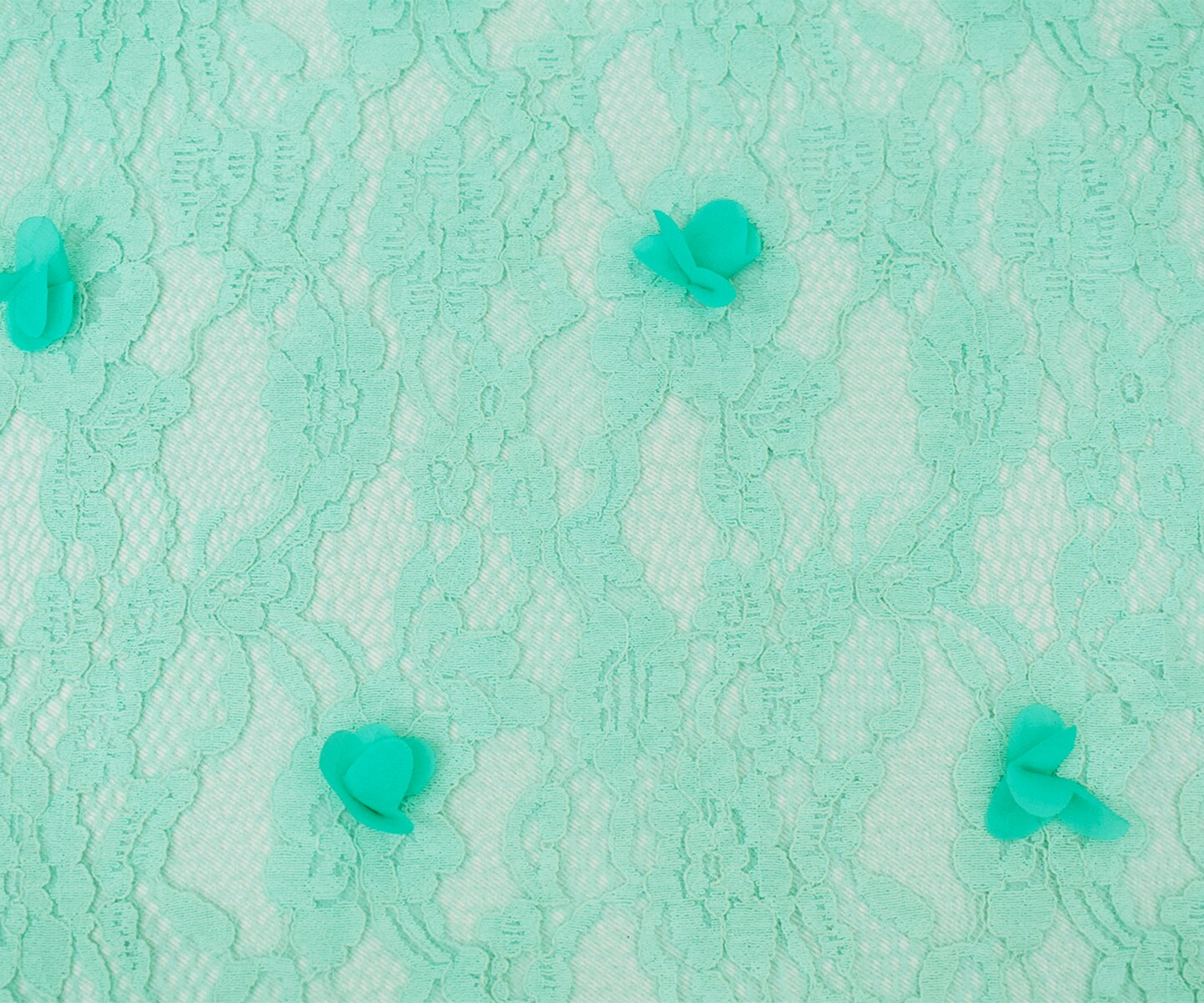 Pastel Teal Cotton-Poly Floral Applique Lace Mesh Knit Fabric By the Yard