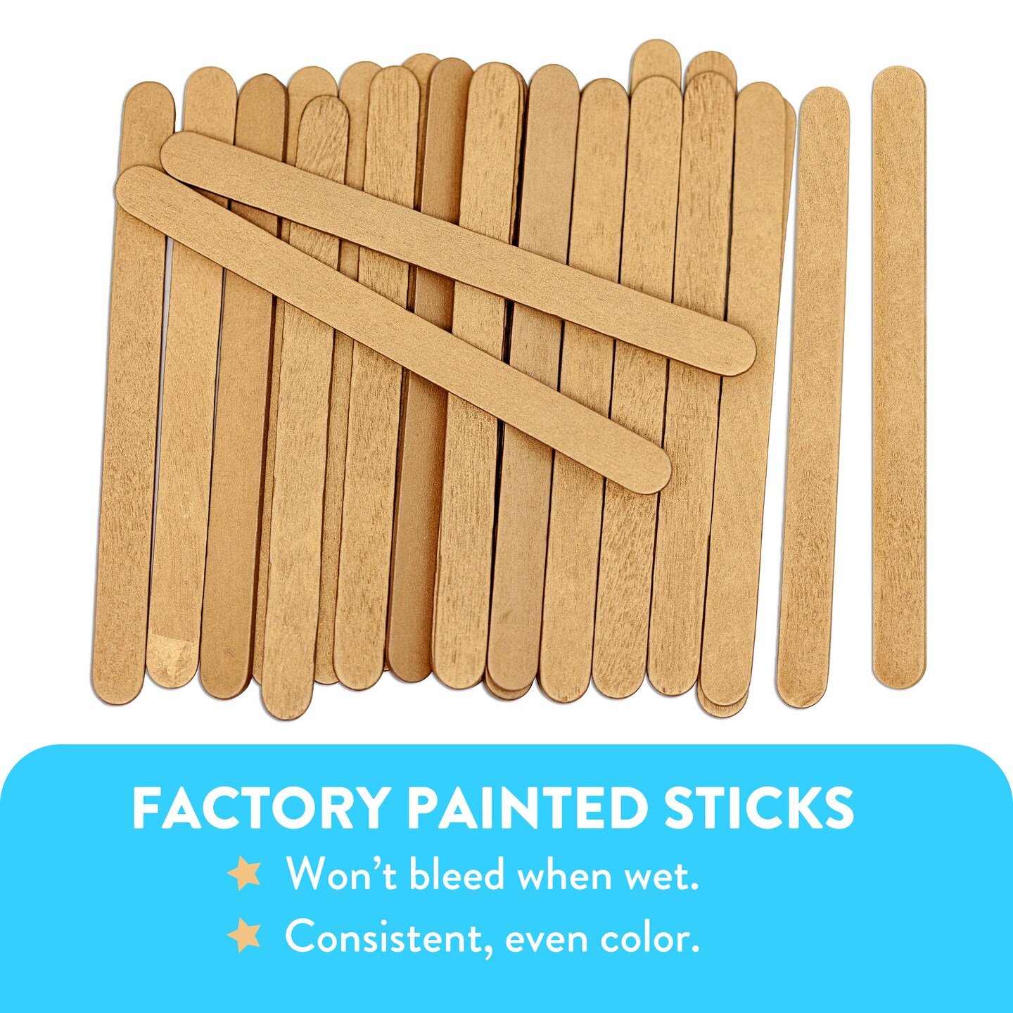 CraftySticks Colored Wood Craft Sticks 4.5 Inch, Red Orange Yellow Green Blue Purple White Black Pink Brown Popsicle Sticks
