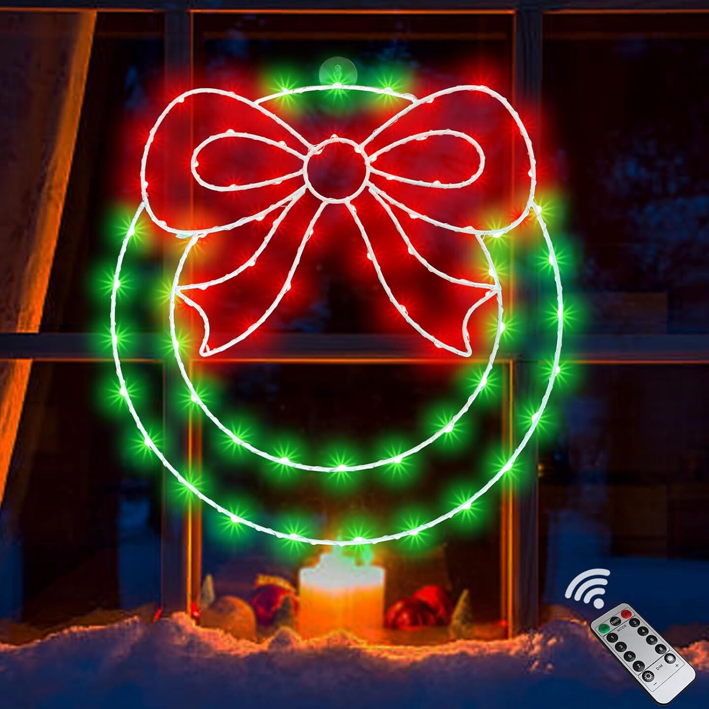 14&#x22; Lighted Christmas Wreath with Bow (Red, Green)