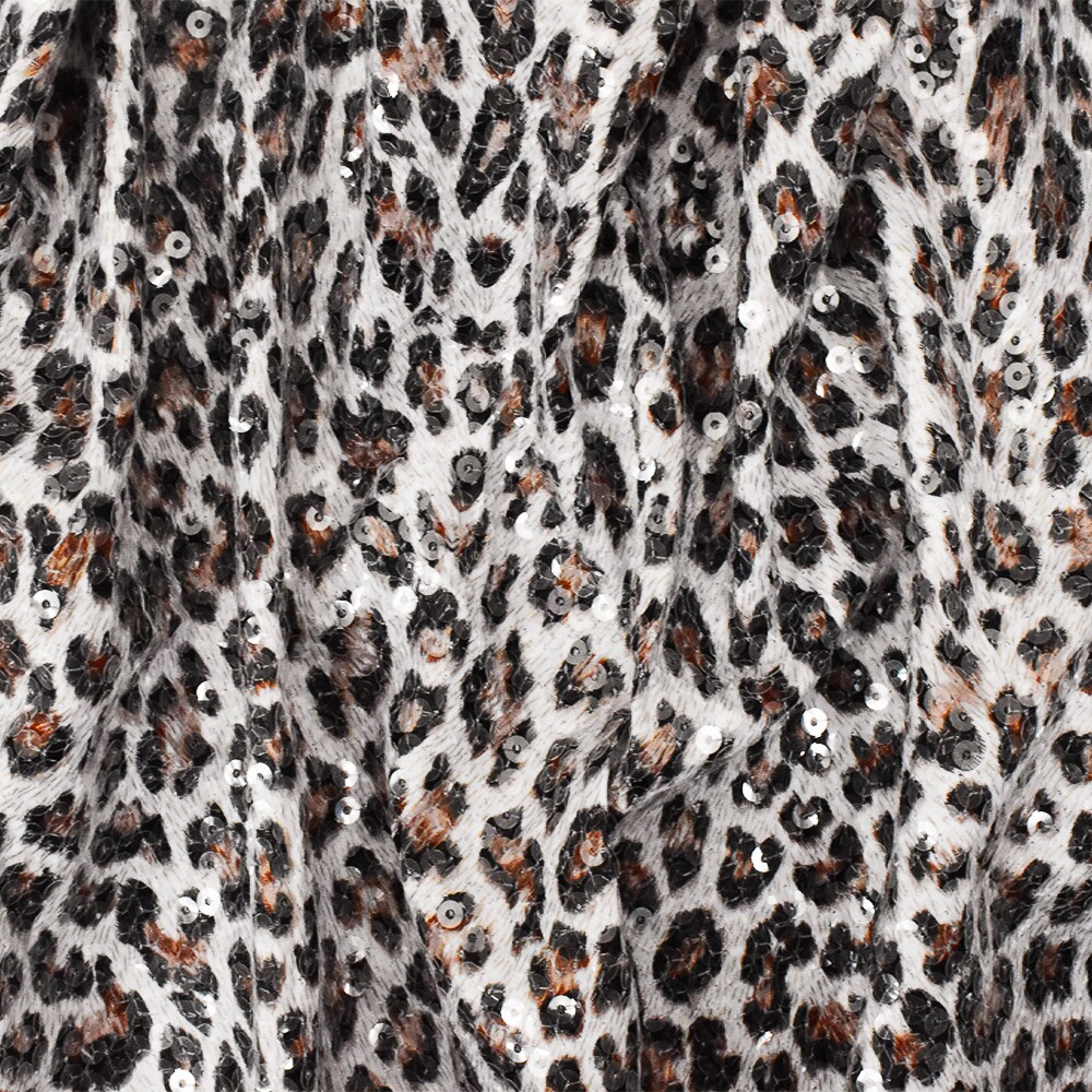 Brown-Multi Cheetah Printed Sequin Stretch Poly Jersey Knit Fabric By the Yard