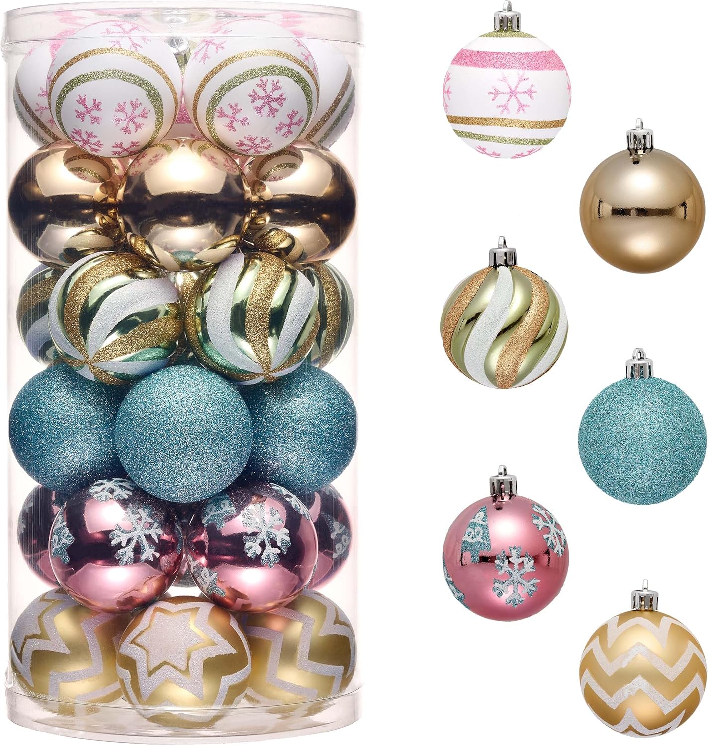 30ct Colorful Macaron Pastel Shatterproof Christmas Ball Ornaments Set