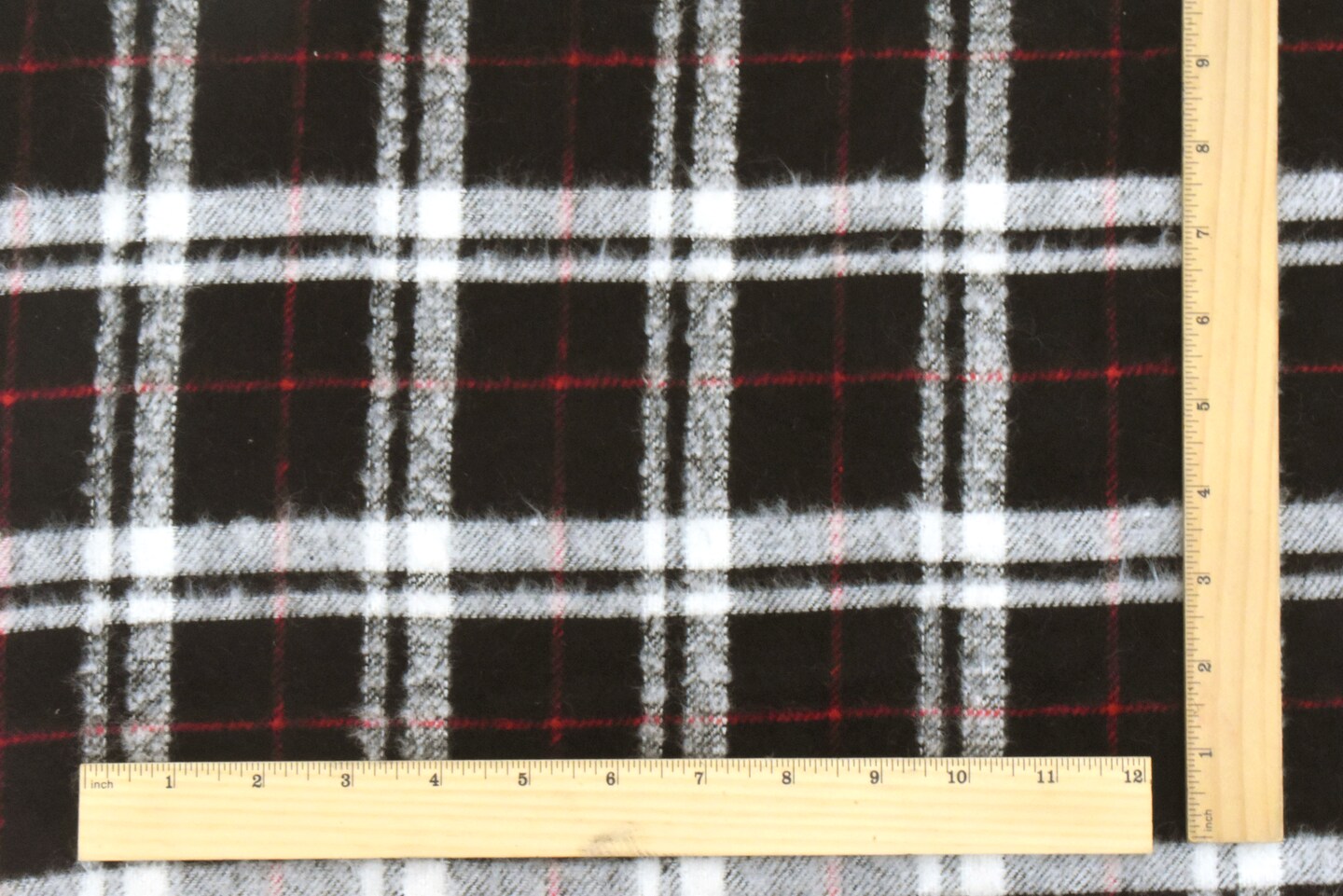 Black-Red-White Famous Designer Plaid Brushed Back Twill Woven Fabric By the Yard