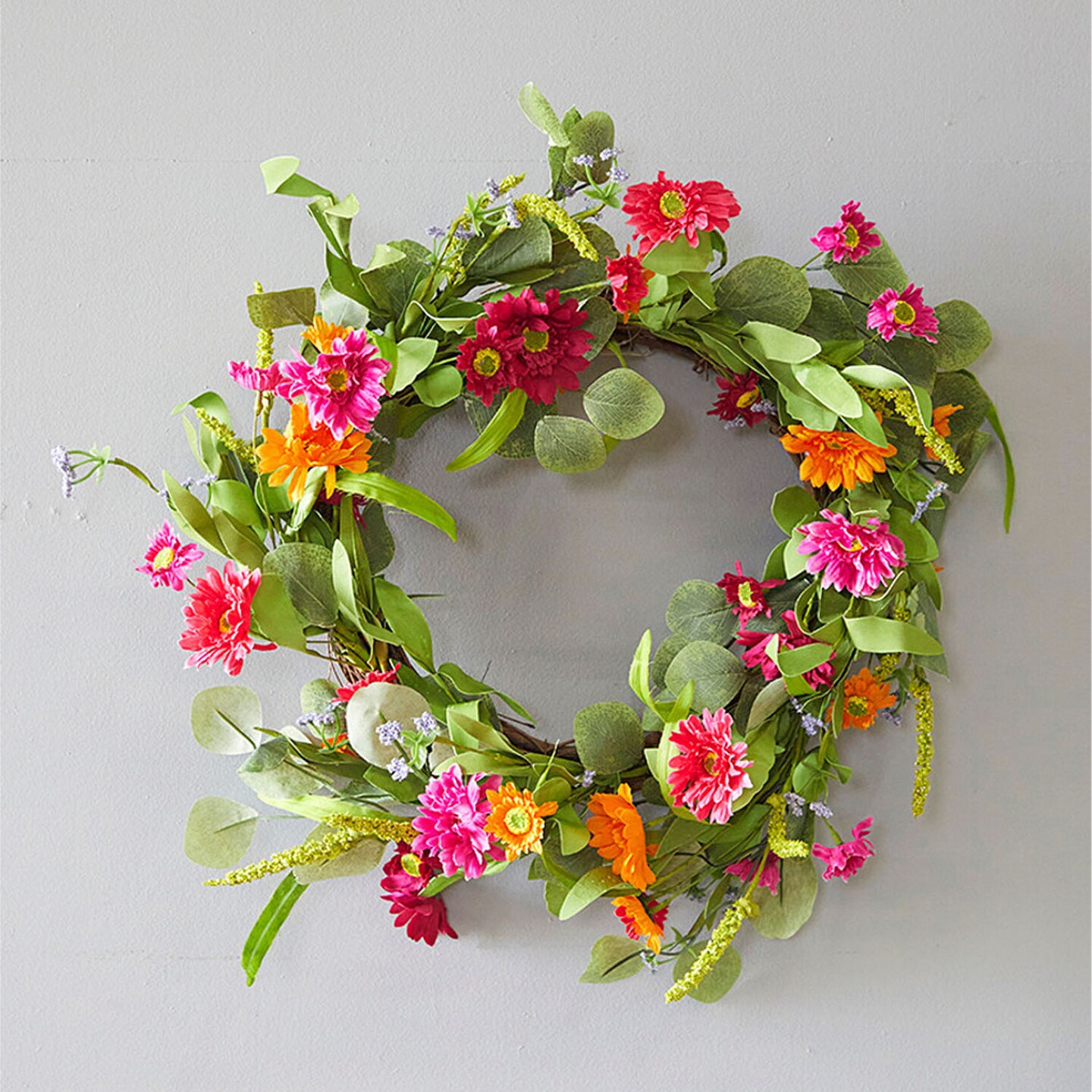 24" Mixed Gerbera Wreath Vibrant Silk Floral Memorial & Décor Wreath for All Seasons