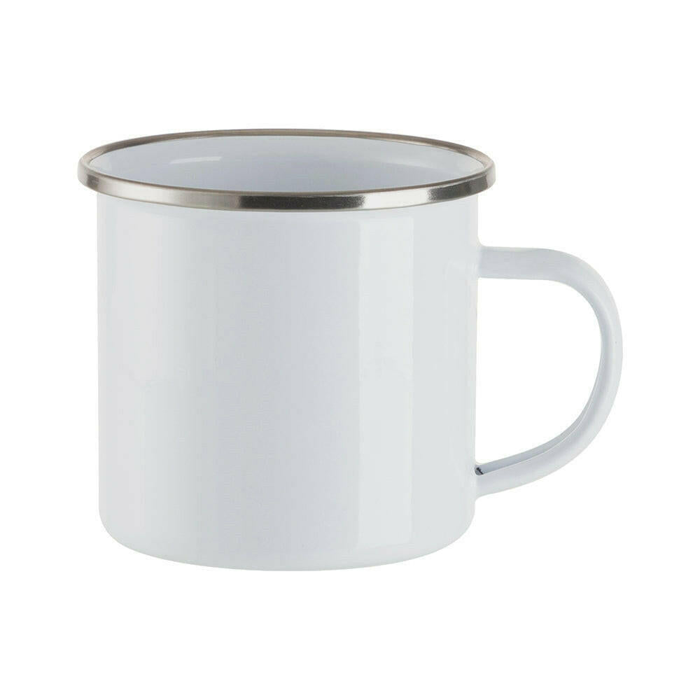 Craft Express 4 Pack 12oz Enamel Sublimation Mugs &#x2013; White with Silver Rim