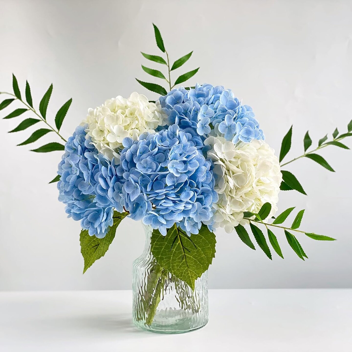 Hydrangea Artificial Flowers 4 Pcs 2 White 2 Light Blue 21 inch Long Rod Real Touch Lifelike Fake Latex Hydrangea for Home Party Outdoor Wedding Gifts Christmas Decor Table Centerpiece