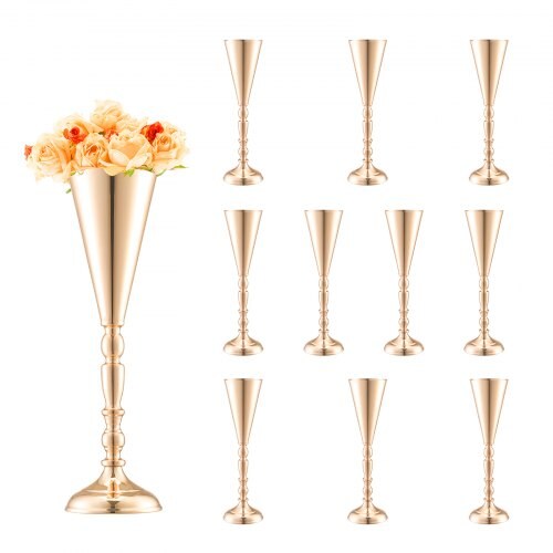 16.9” Metal Wedding Flower Vases 10PCS, Gold Trumpet Centerpiece for Party Decor