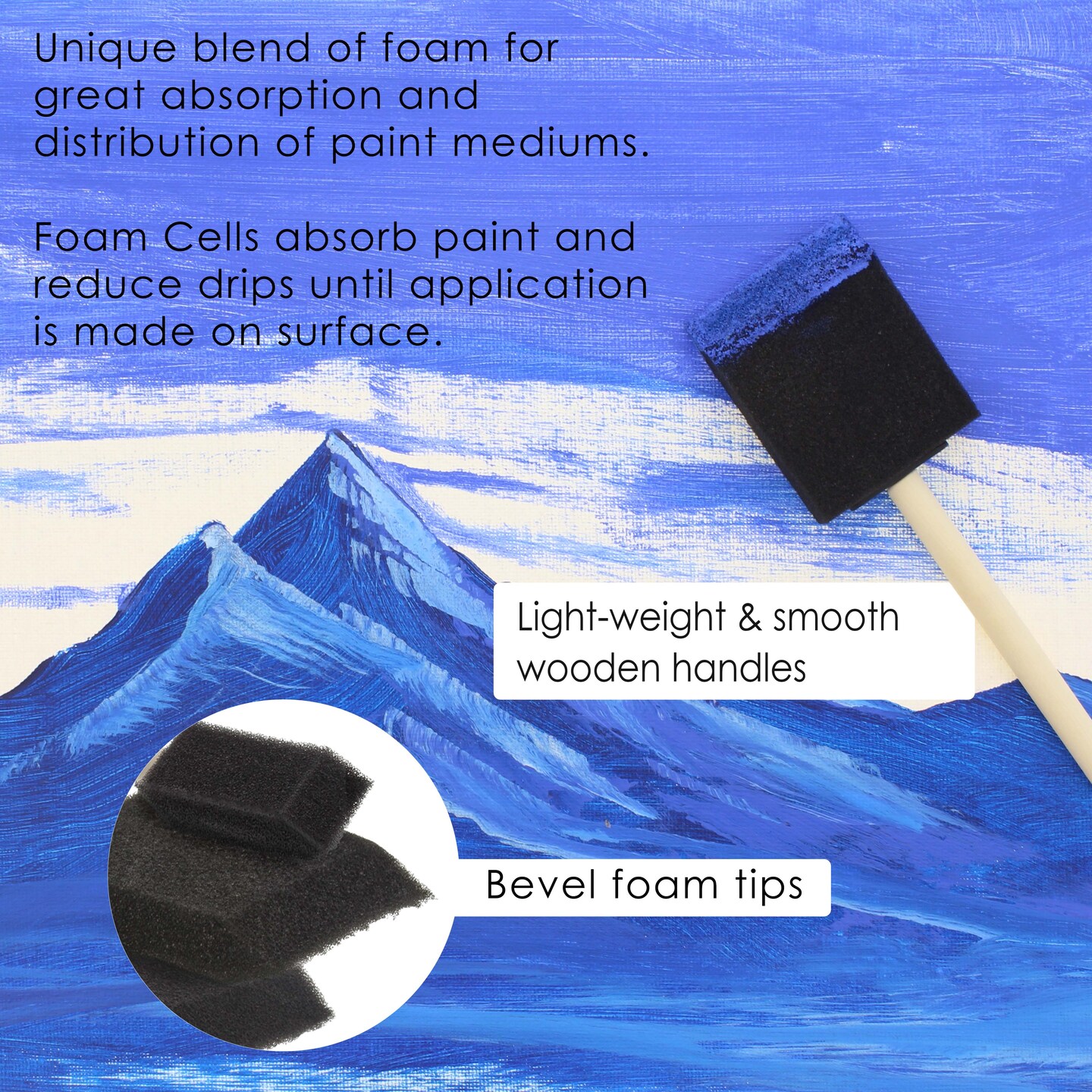 Variety Pack Foam Sponge Wood Handle Paint Brush Set (Value Pack of 40 Brushes) - Lightweight, Durable - For Acrylics, Stains, Varnishes, Crafts, Art