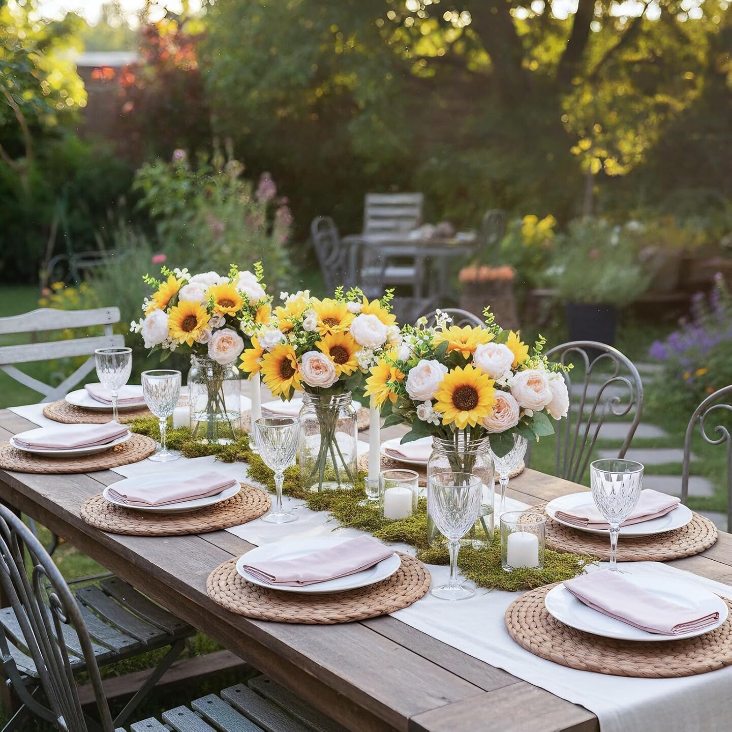 Spring Tabletop Decor – 10PCS Artificial Sunflowers & Faux Peonies, Silk Yellow Flowers for Wedding Bouquets, Table Centerpieces, Cemetery & Home Decoration