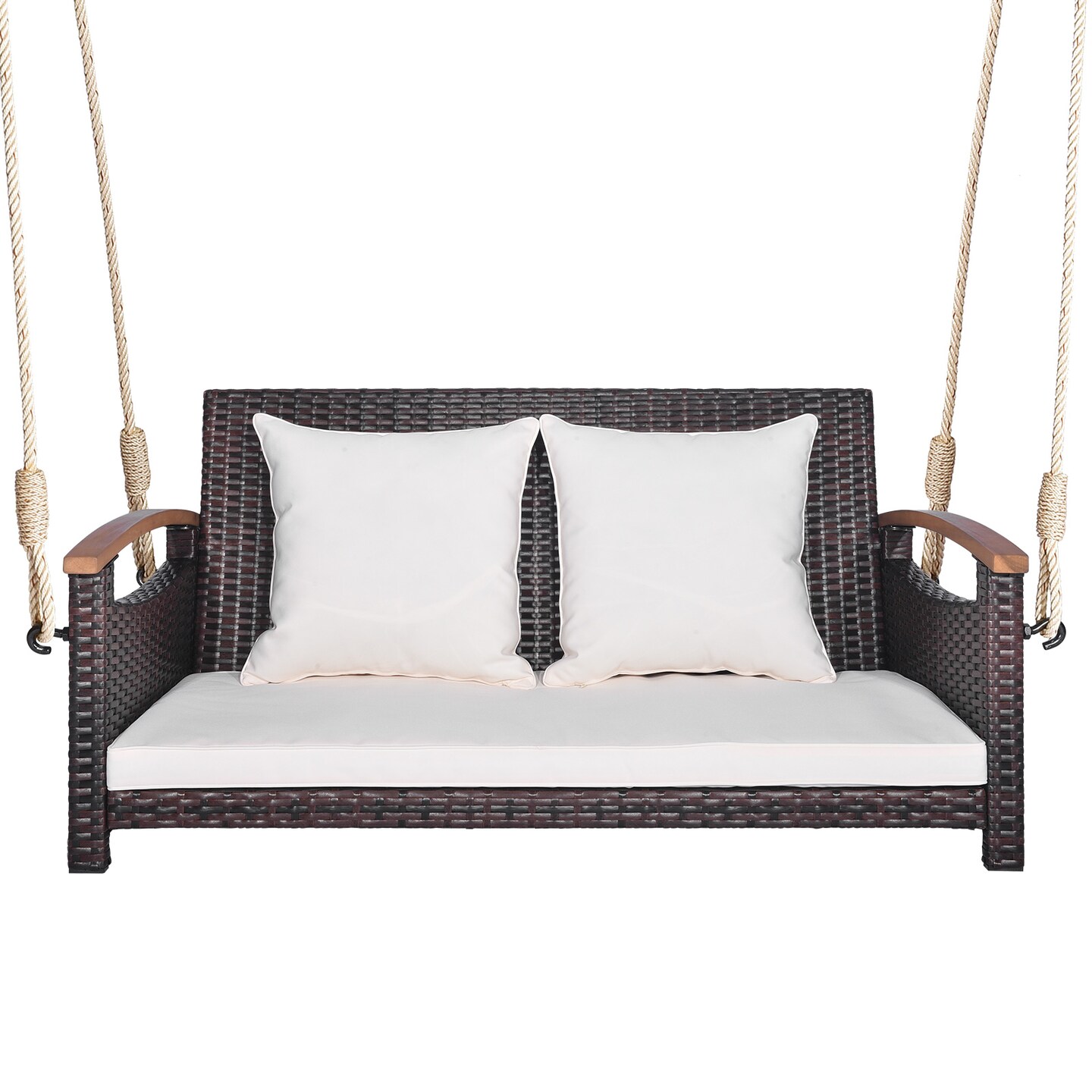 Patio Rattan Swing for 2 People with Comfortable Seat Cushions
