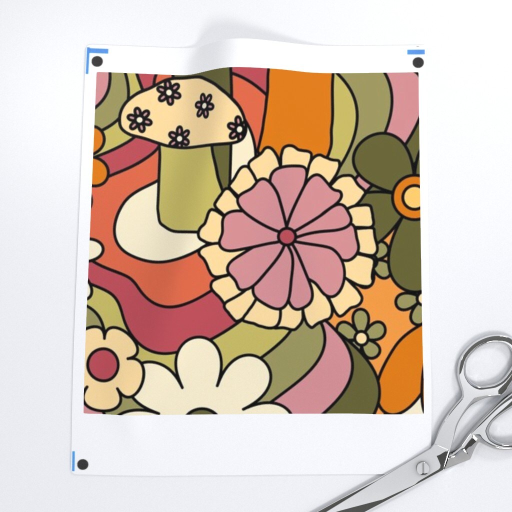 Retro Vintage Floral Hippie Groovy 70S 60S Bohemian Boho Daisy Custom Printed Fabric by Spoonflower Various Fabrics by the Yard or Fat Quarter