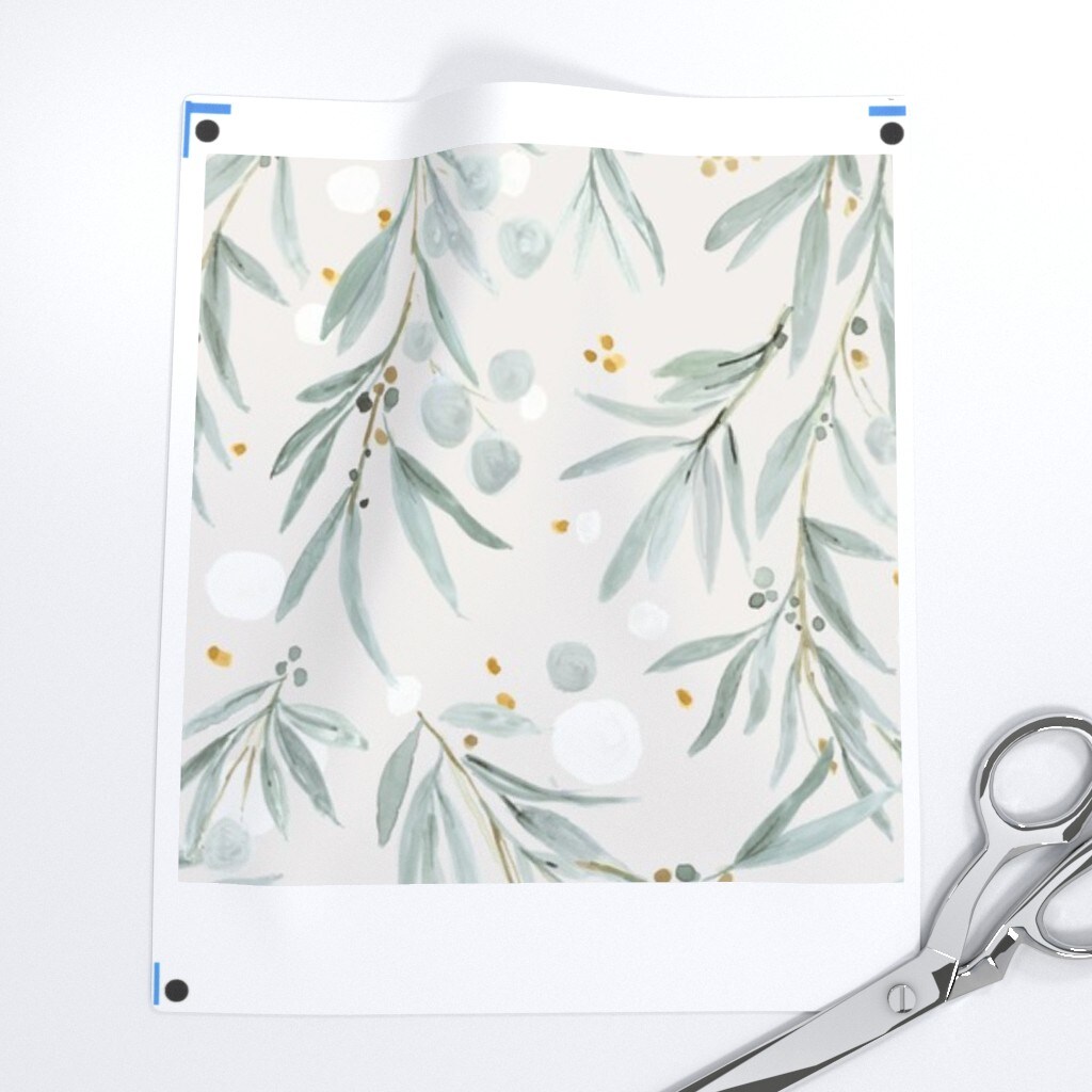 Leaves Gray Watercolor Botanical Blue Green Watercolour Eucalyptus Custom Pre-pasted Wallpaper by Spoonflower Pre-Pasted Wallpaper 2FT Wide