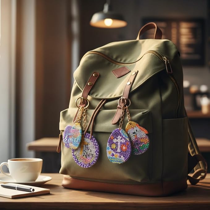 Easter Diamond Art Keychains Kits for Adults 12 Pcs DIY Cross Eggs Easter Diamond Painting Tree Ornaments