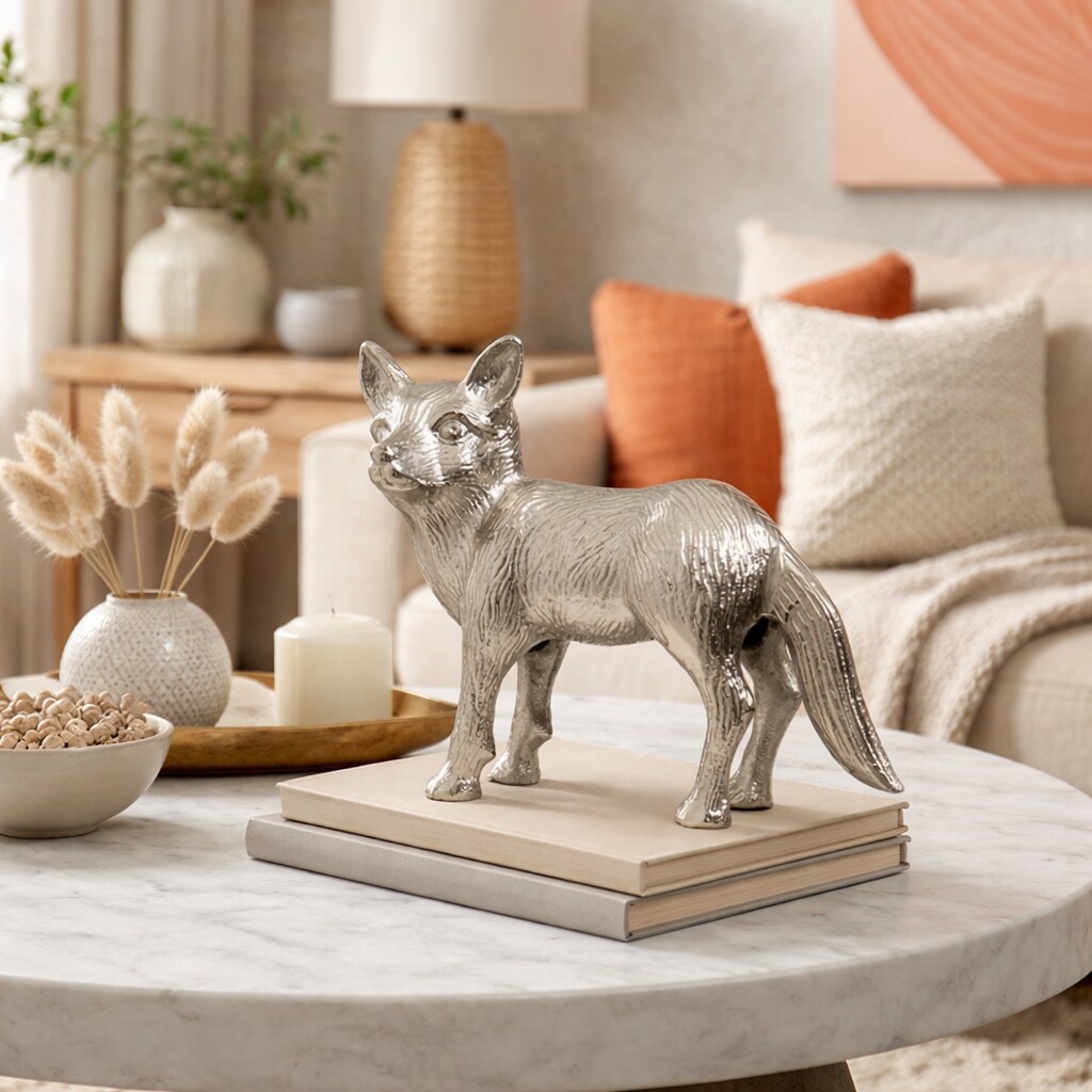 Wild Fox Aluminum Nickel Finished Animal Sculpture – 14x5.5x11.5" | Elegant Table Décor Accent Piece