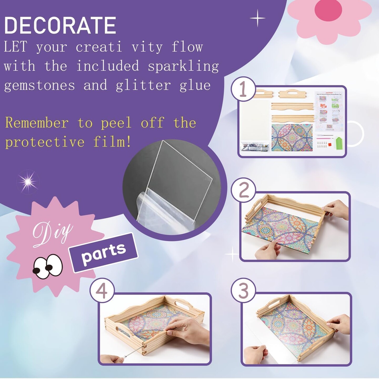 5D Diamond Painting Diamond Art Kits for Adults Wooden Serving Trays with Handles Big Gem Arts and Craft Gifts Trays Decor Gift Home Decor 7.8x11.8 Inches Mandala New