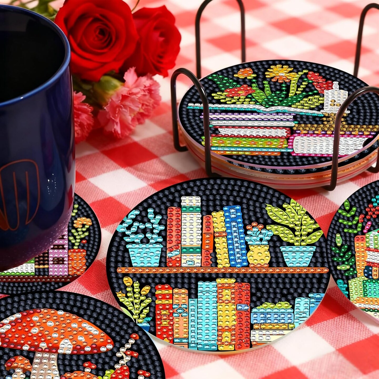 Diamond Art Coasters 8 Pcs Colorful Book Diamond Painting Coasters Kit DIY Arts and Crafts for Adults Beginners New Year 2026 Gift for Men Women