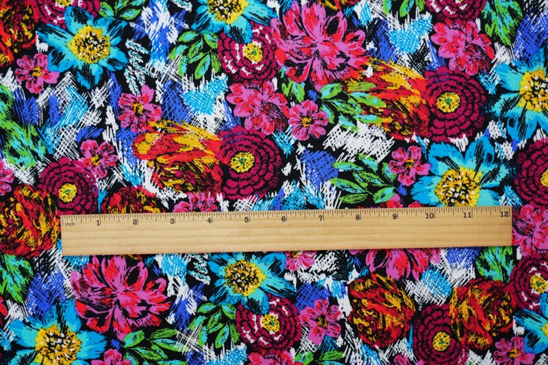 Pink-Blue-Multi Rayon Floral Printed Challis Woven Fabric By the Yard