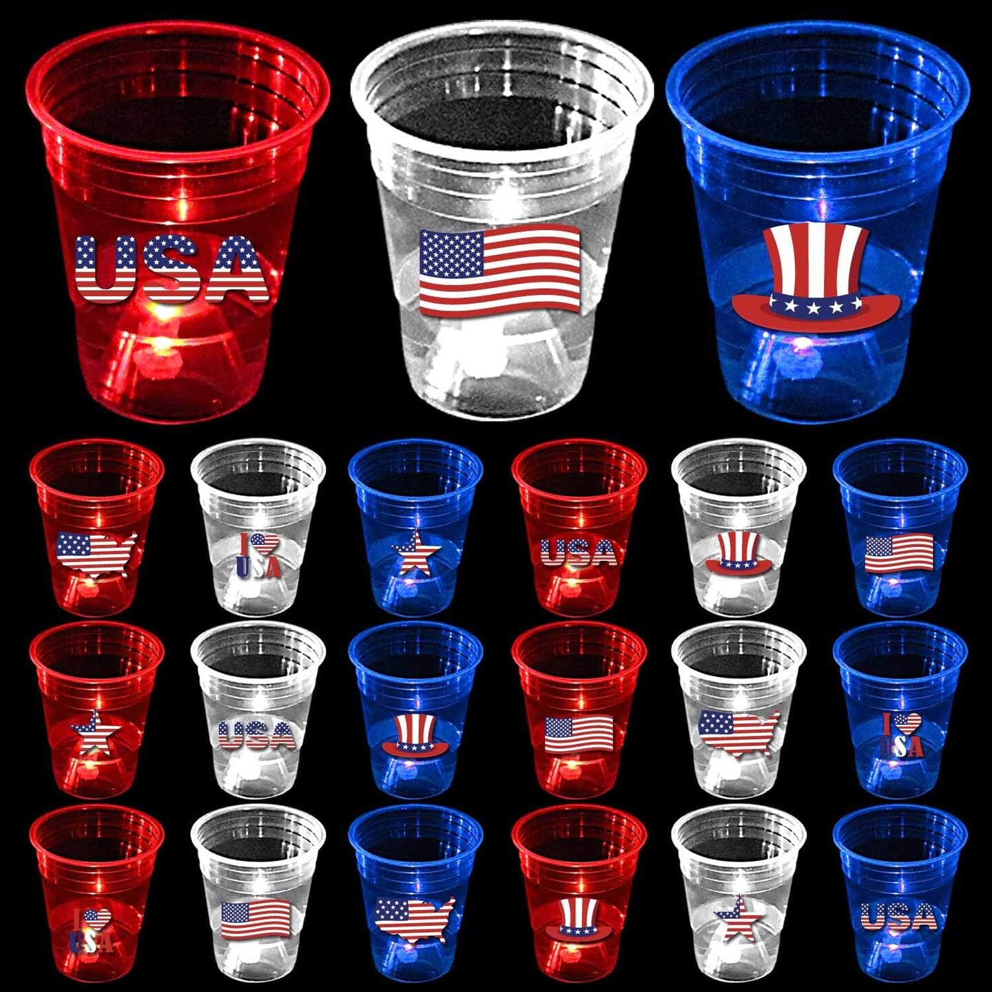 24 Pcs Glow Patriotic Party Decorations, 4th of July Party Cups Pack, USA Citizenship Party Supplies for Memorial Day, Independence Day, Veterans Day(16 oz)