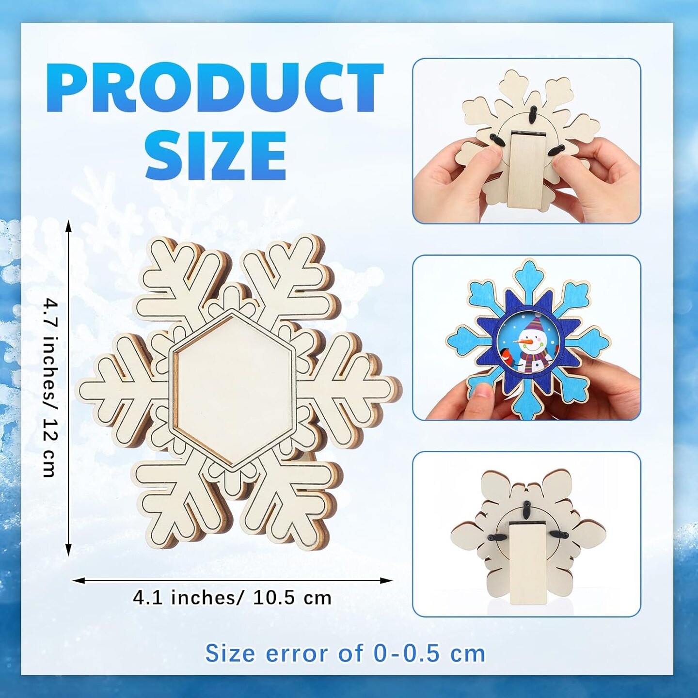 24-Pack Winter Snowflake Wooden Picture Frame Craft Kit – Color Your Own DIY Christmas Holiday Frames with Paints and Brushes, Fun Family Activity & Gift