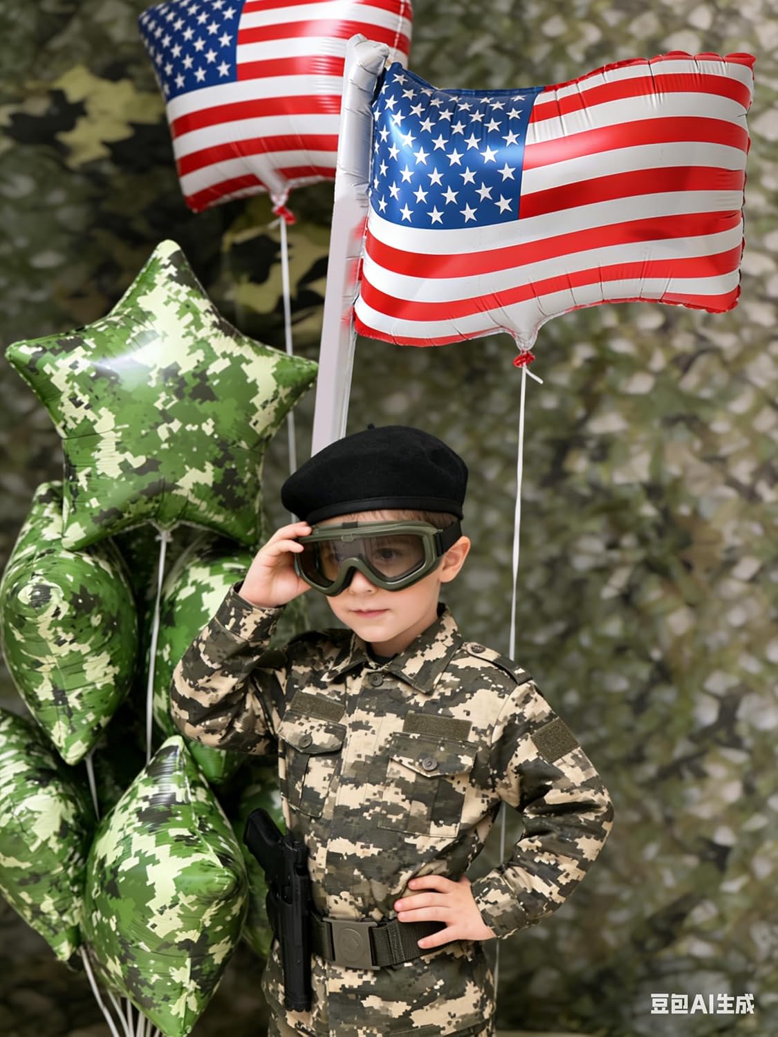 31Inch American Flag Balloons & 18in Camouflage Balloons Set of 6, Floatable Party Decorations for Military Homecoming, Patriotic Events, National Unity Celebrations(Helium-supported)