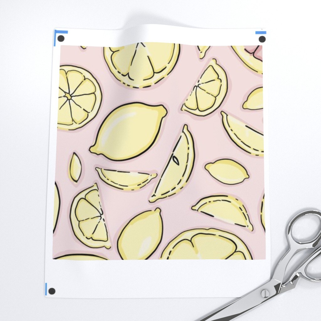 Citrus Pink Yellow Lemon Grapefruit Line Art Medium Scale Custom Removable Wallpaper by Spoonflower Peel & Stick Wallpaper 2FT Wide